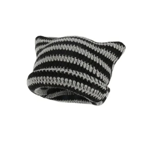 Knotwild warm cat ear striped punk Y2K crochet bucket hat