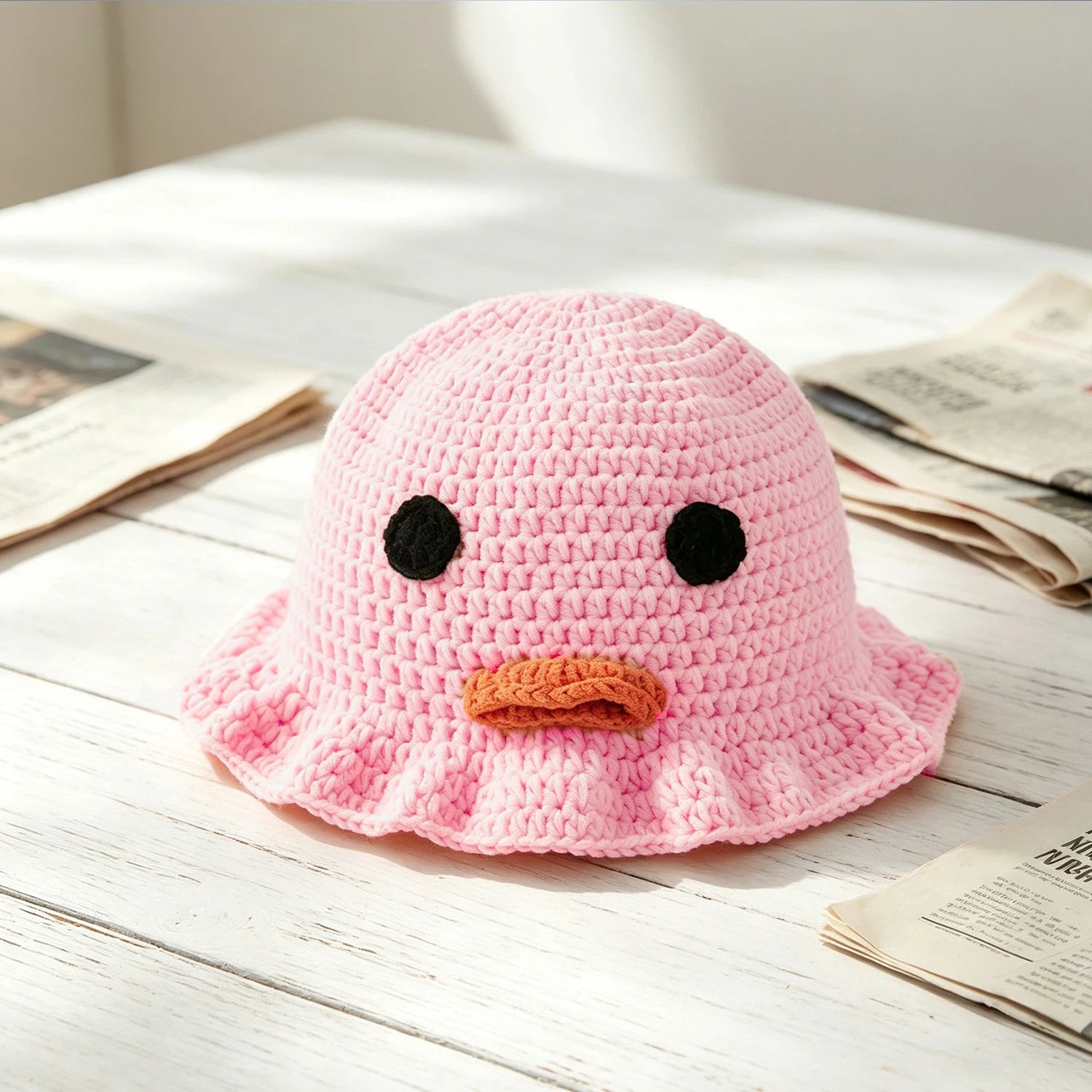 Knotwild handmade crochet duck bucket hat with ruffle brim