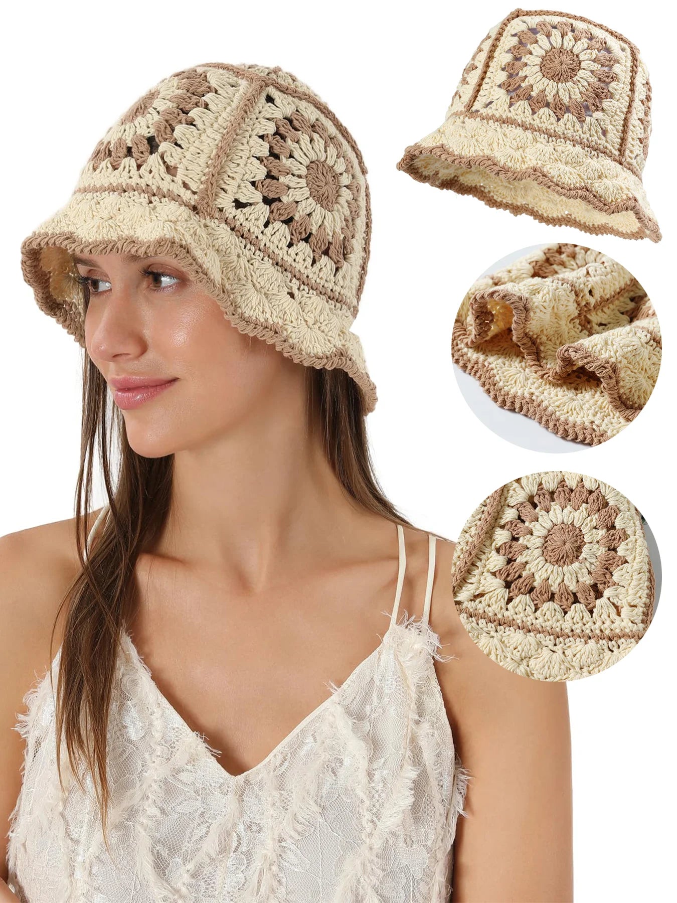 Knotwild handmade crochet flower patchwork Y2K bucket hat
