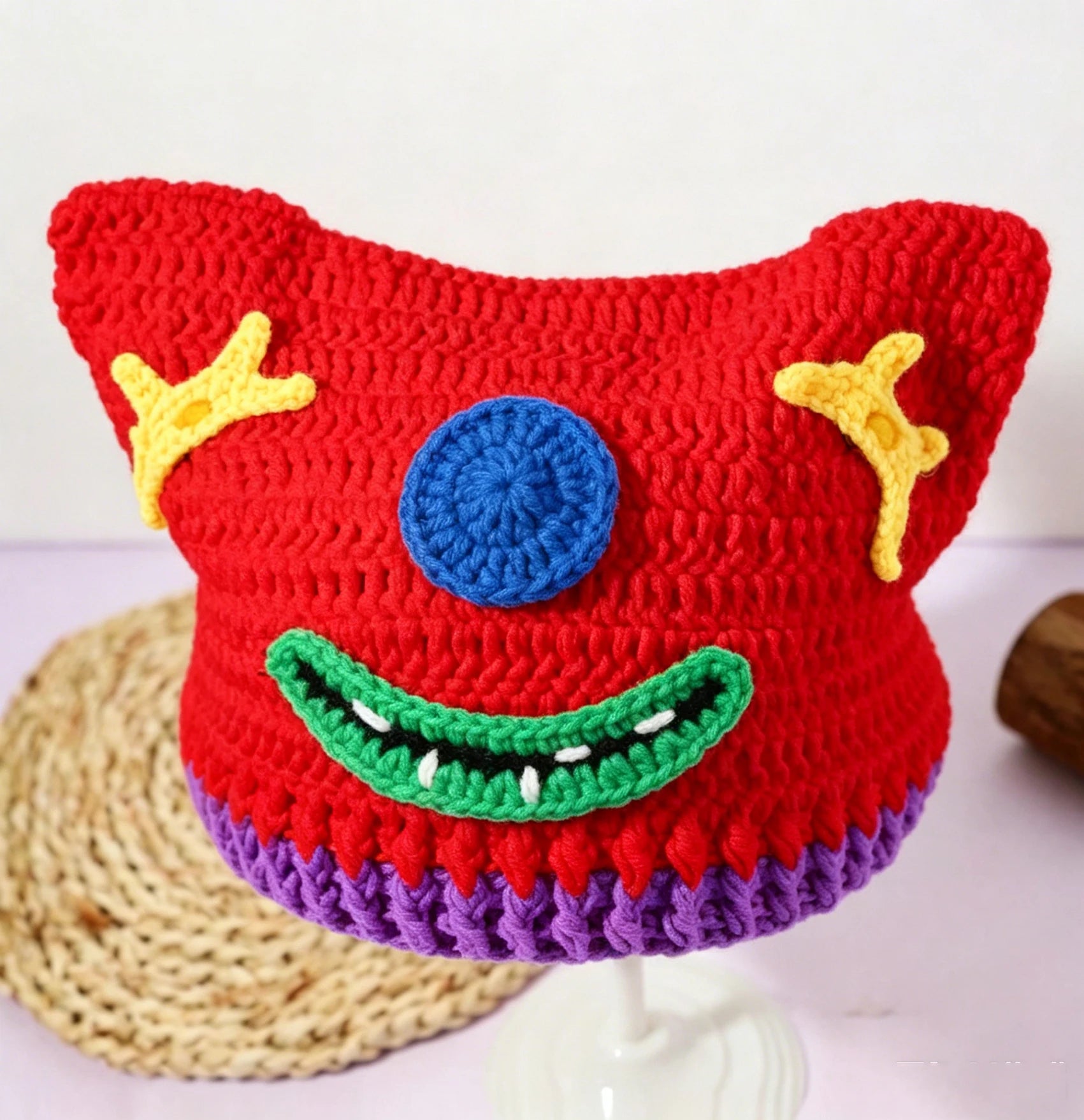 Knotwild handmade crochet clown knit yarn hat for party