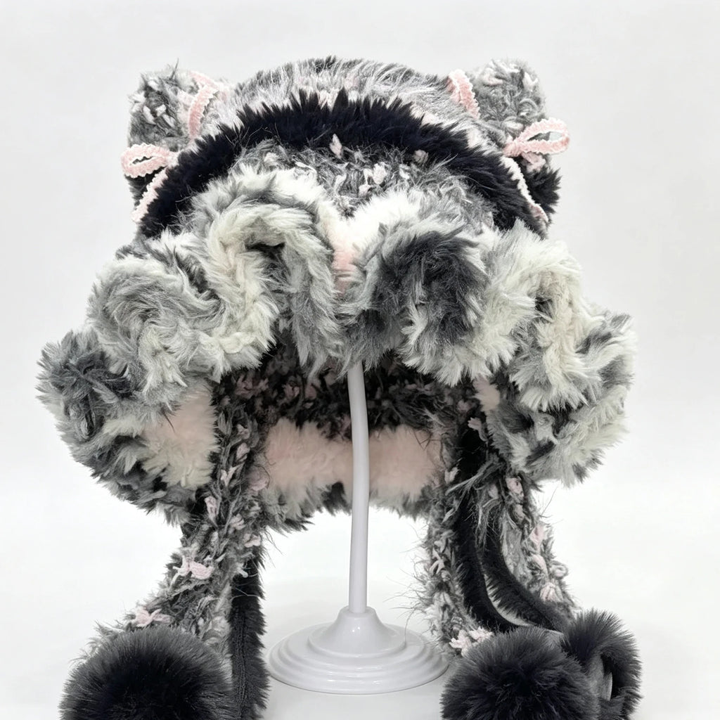 Knotwild Black Pink Ruffle Cat Ear Beanie – view 2