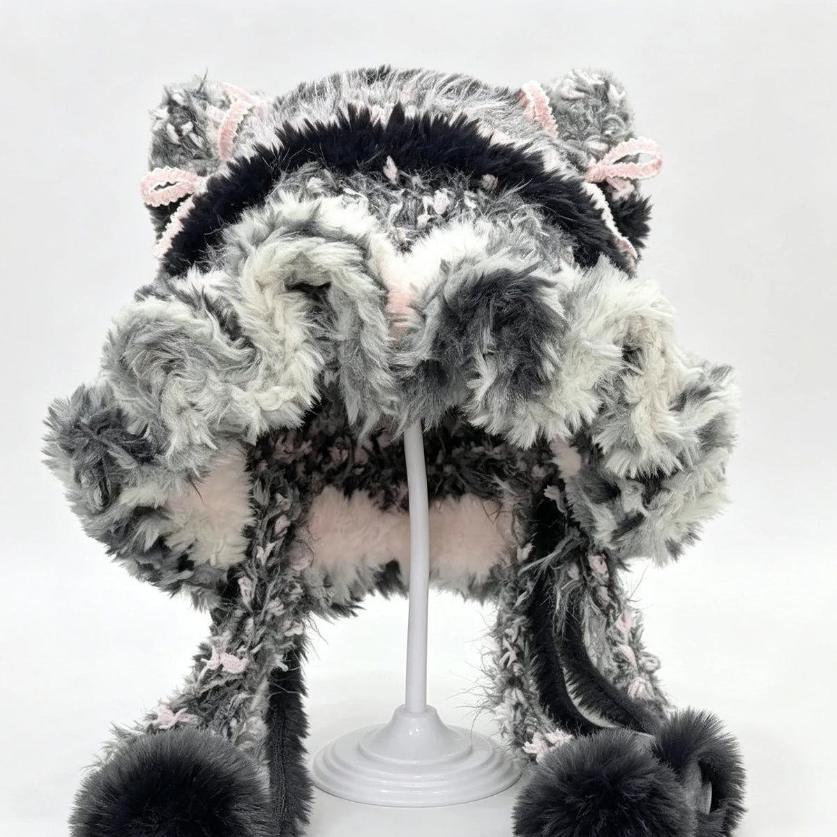Knotwild Black Pink Ruffle Cat Ear Beanie – view 2