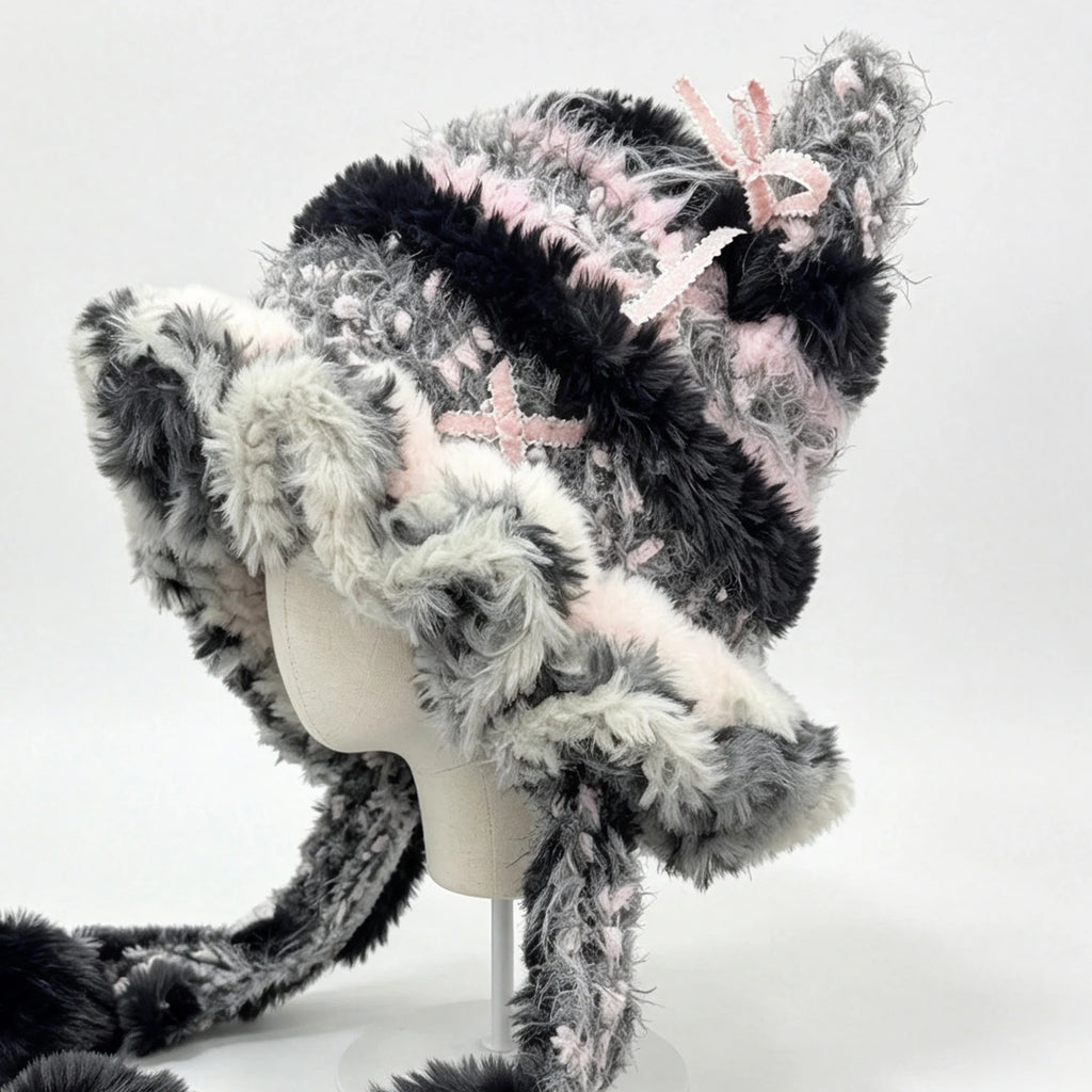 Knotwild Black Pink Ruffle Cat Ear Beanie – view 4
