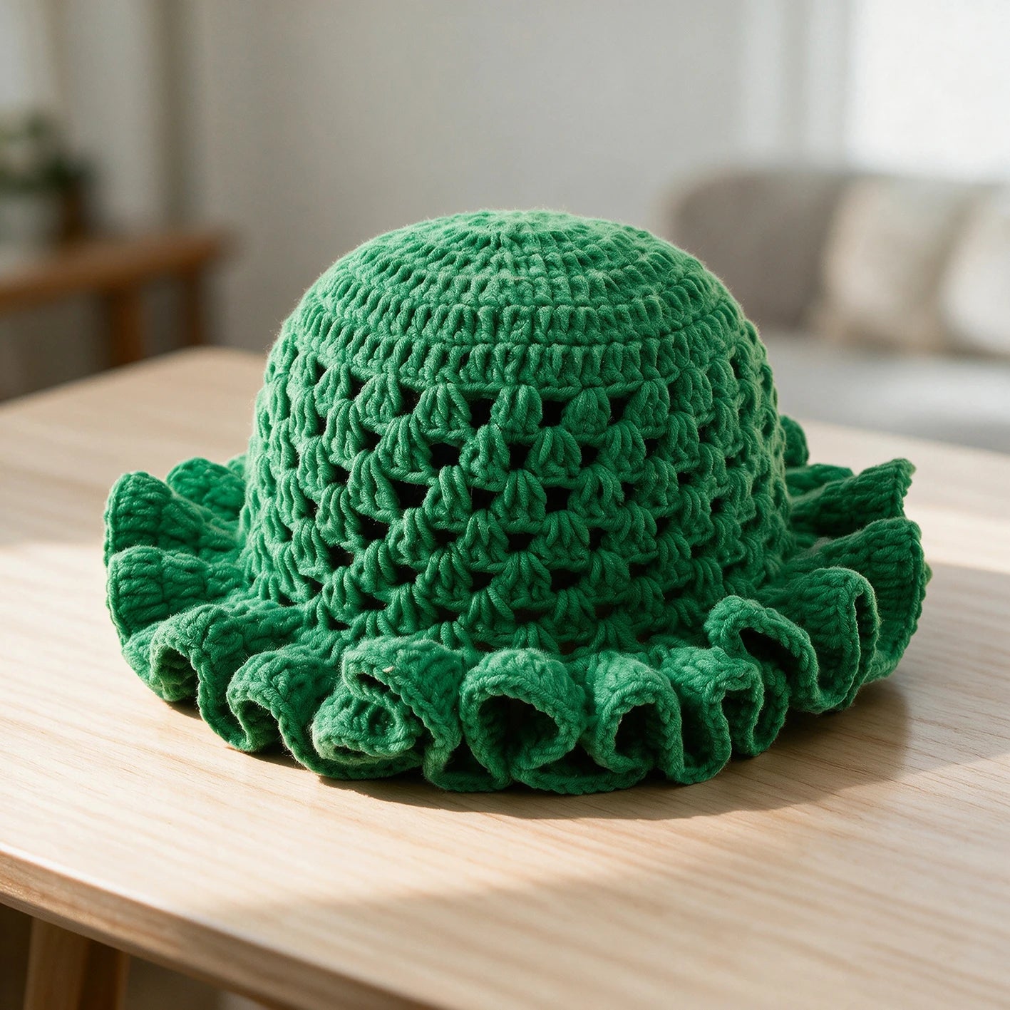 Knotwild ruffle solid-color bohemian hollow-out crochet dome hat