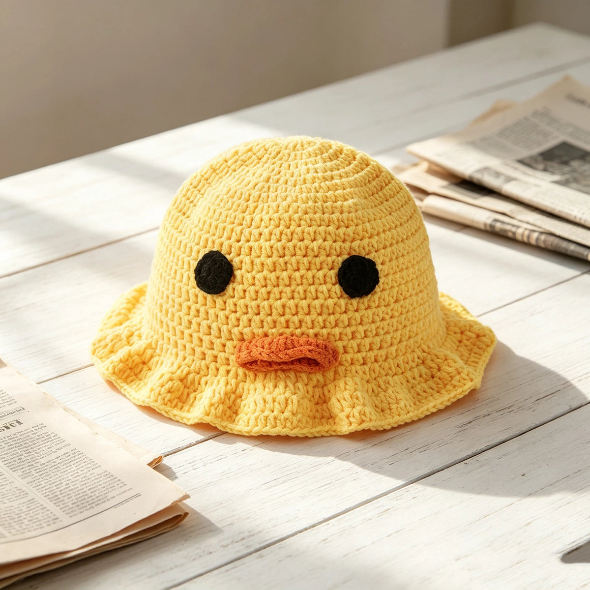 Knotwild handmade crochet duck bucket hat with ruffle brim
