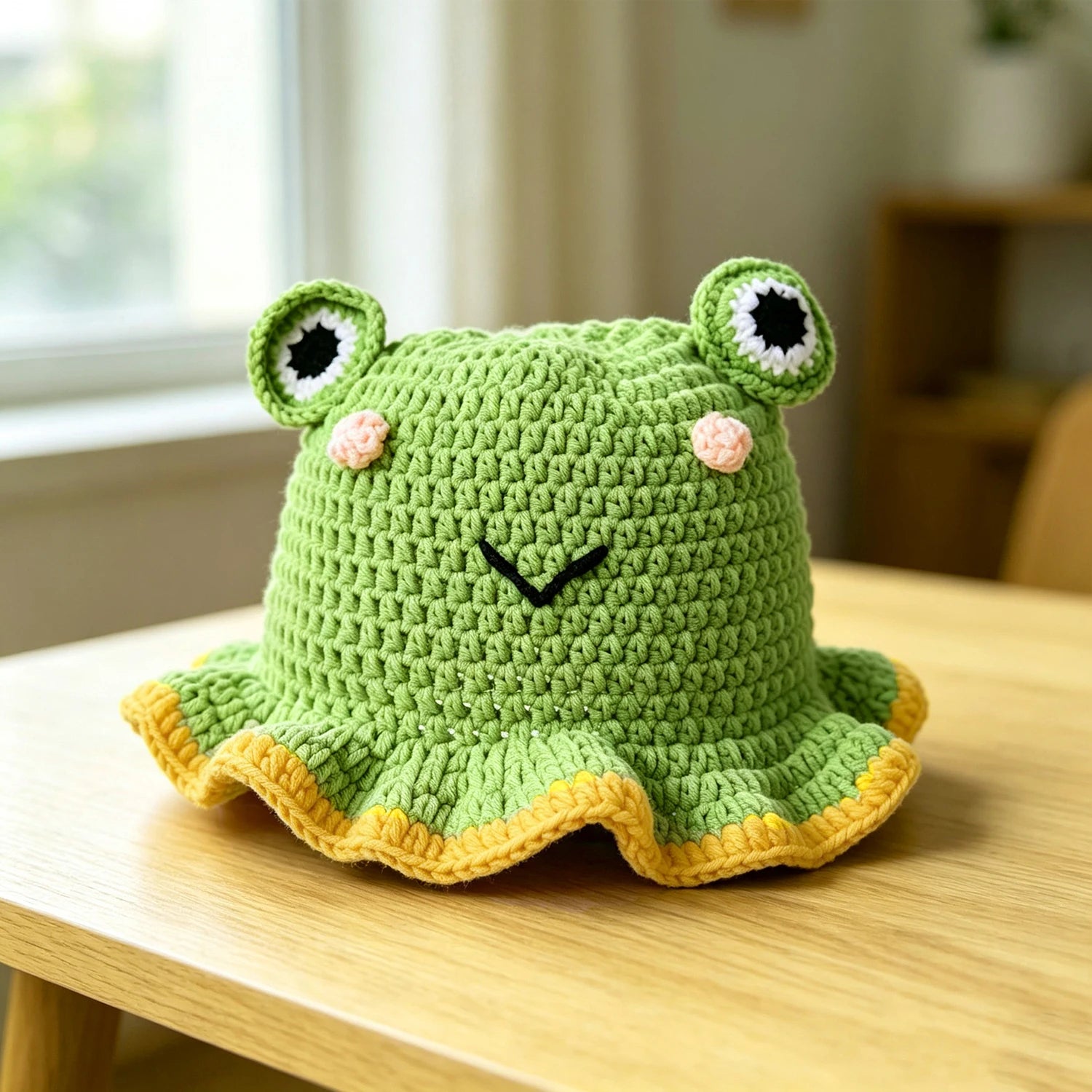 Knotwild cute cartoon frog crochet bucket hat with ruffle brim