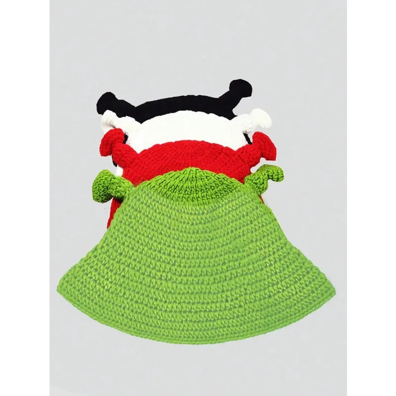 Knotwild hand-crocheted green-eared monster balaclava hat