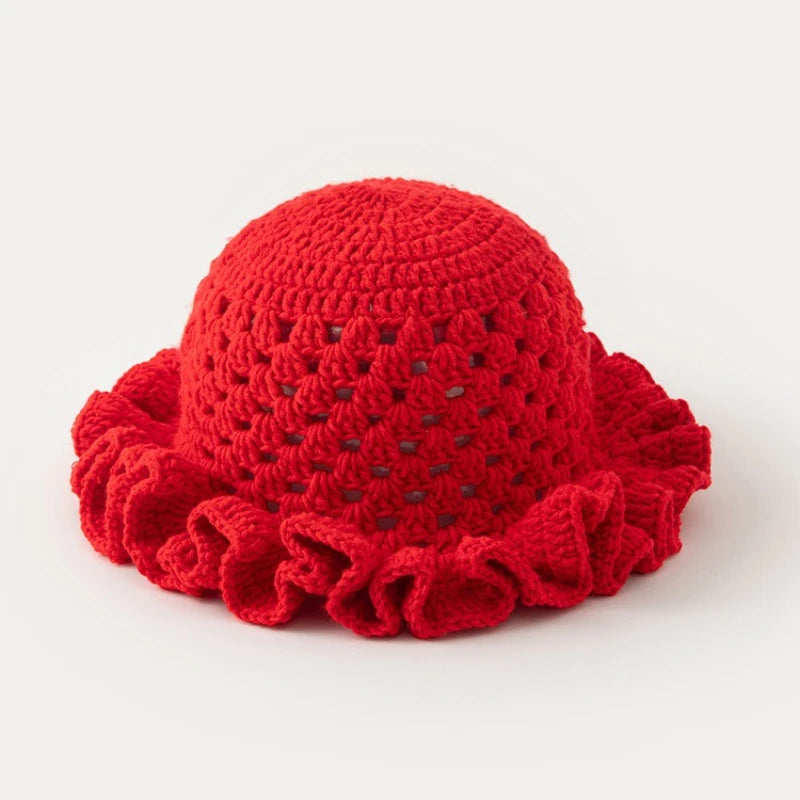 Knotwild ruffle solid-color bohemian hollow-out crochet dome hat
