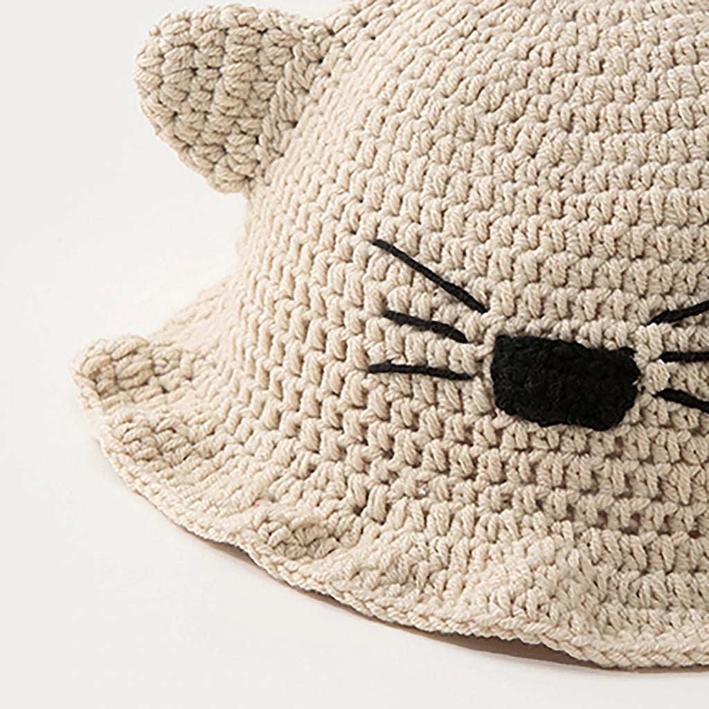 Knotwild kawaii cat ear crochet bucket hat with whisker detail