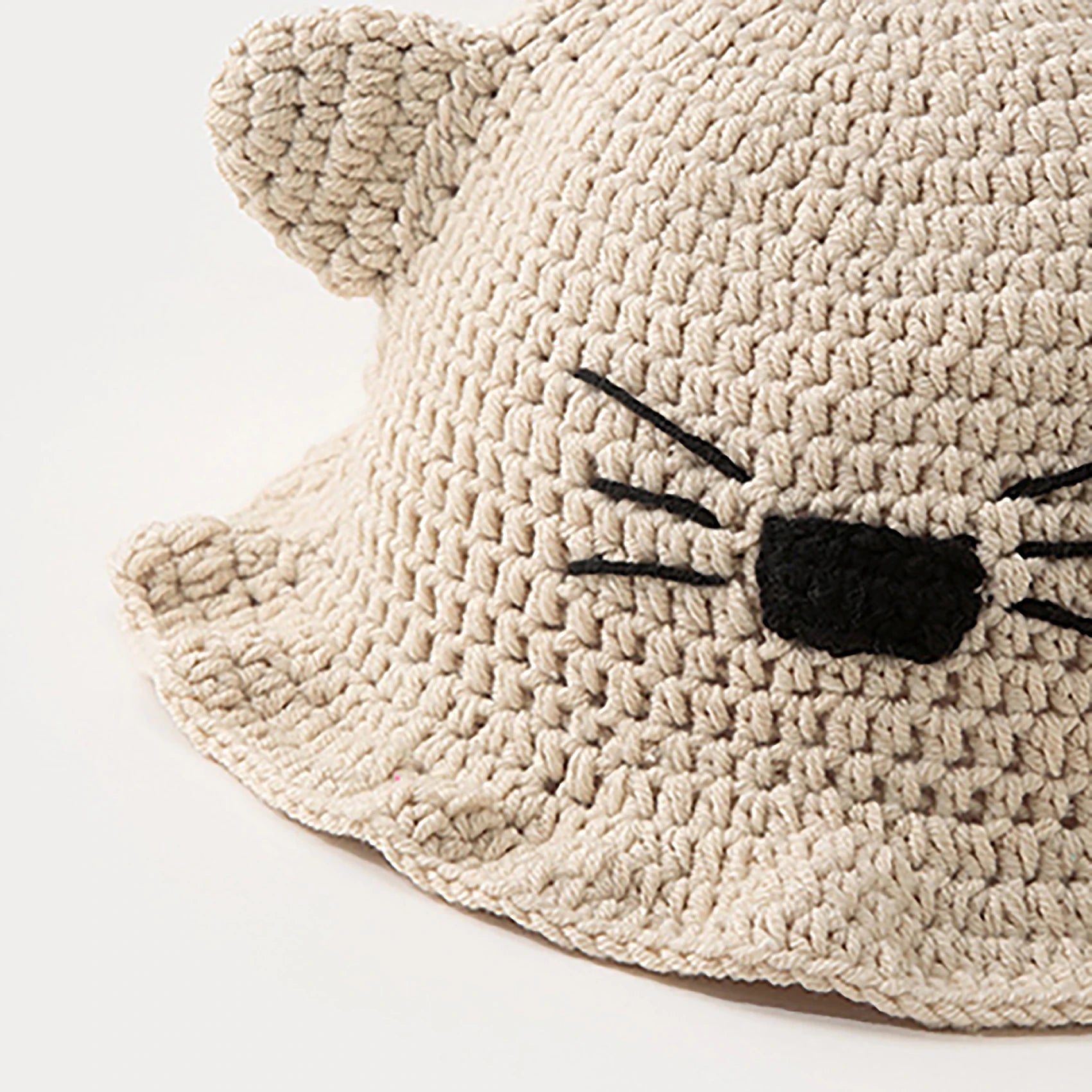 Knotwild kawaii cat ear crochet bucket hat with whisker detail