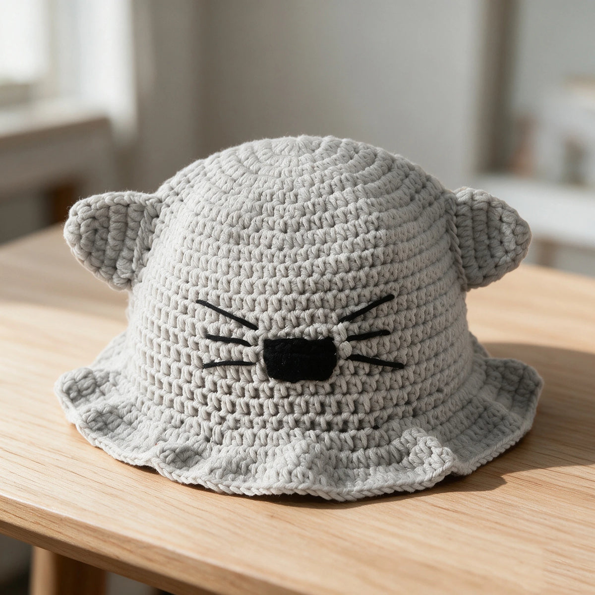 Knotwild kawaii cat ear crochet bucket hat with whisker detail