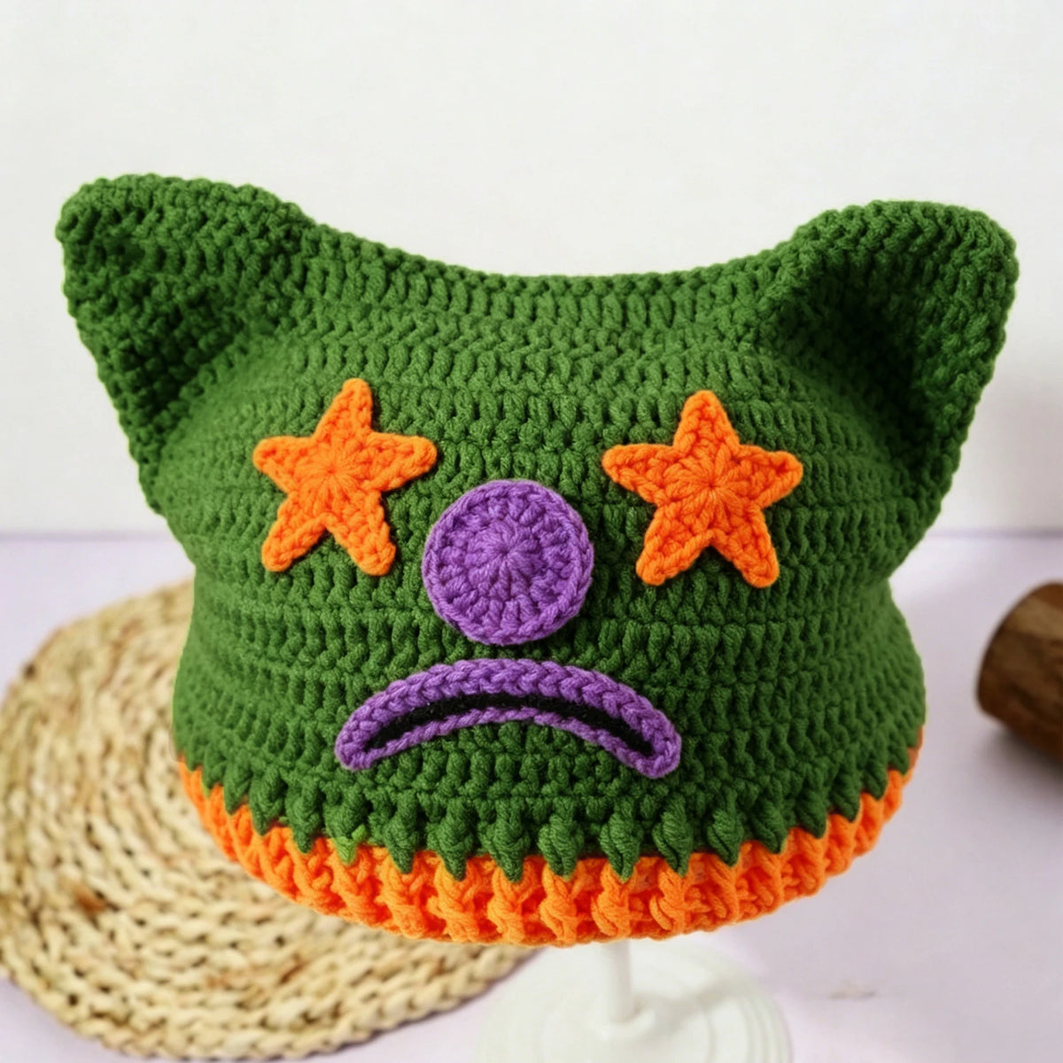 Knotwild handmade crochet clown knit yarn hat for party