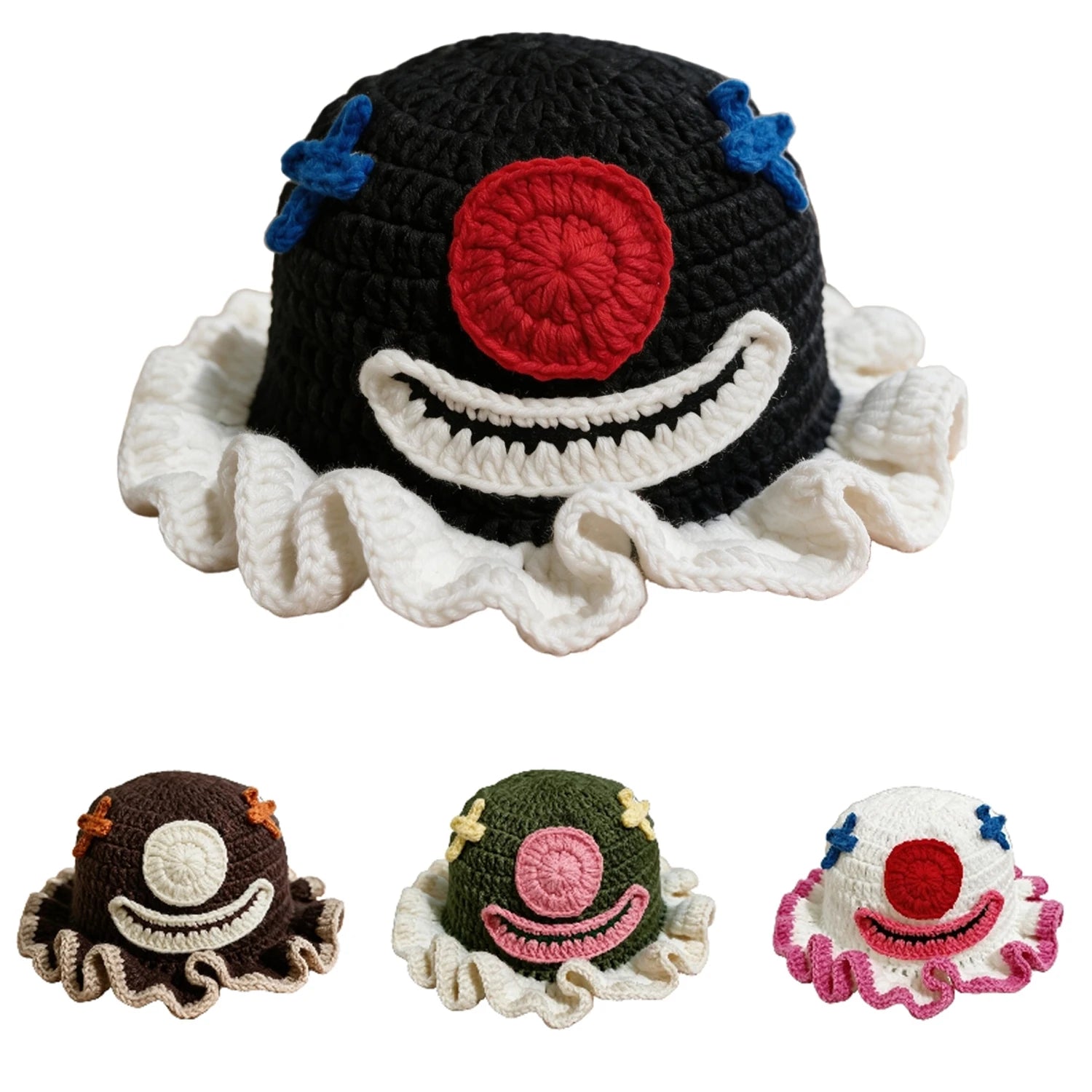 Knotwild handmade crochet clown fisherman hat with smiley face