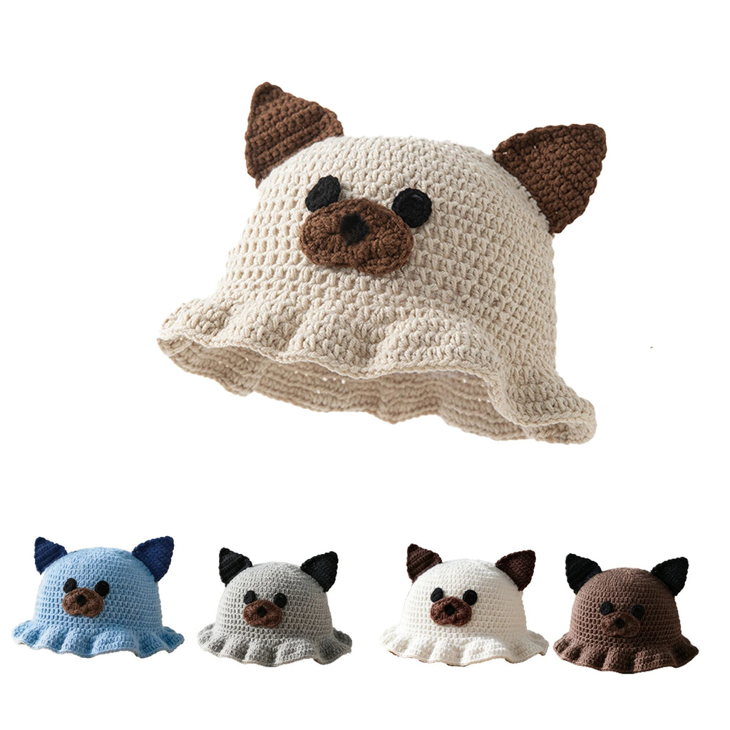 Knotwild handmade crochet dog bucket hat with ruffled brim