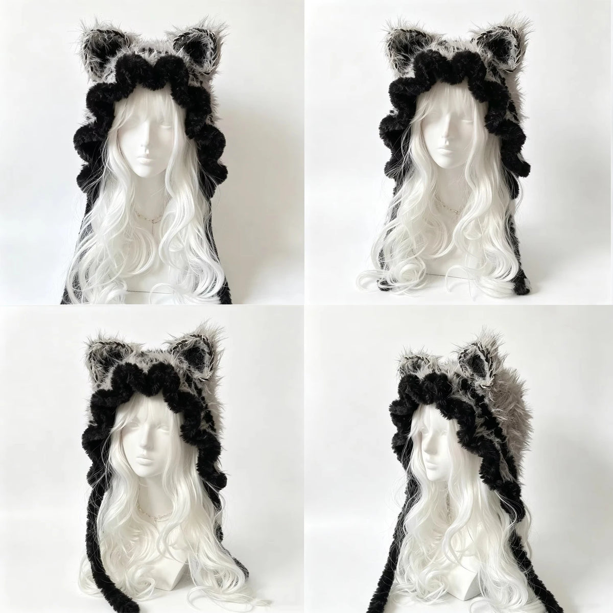 Knotwild Black Grey Ruffled Cat Ear Hood