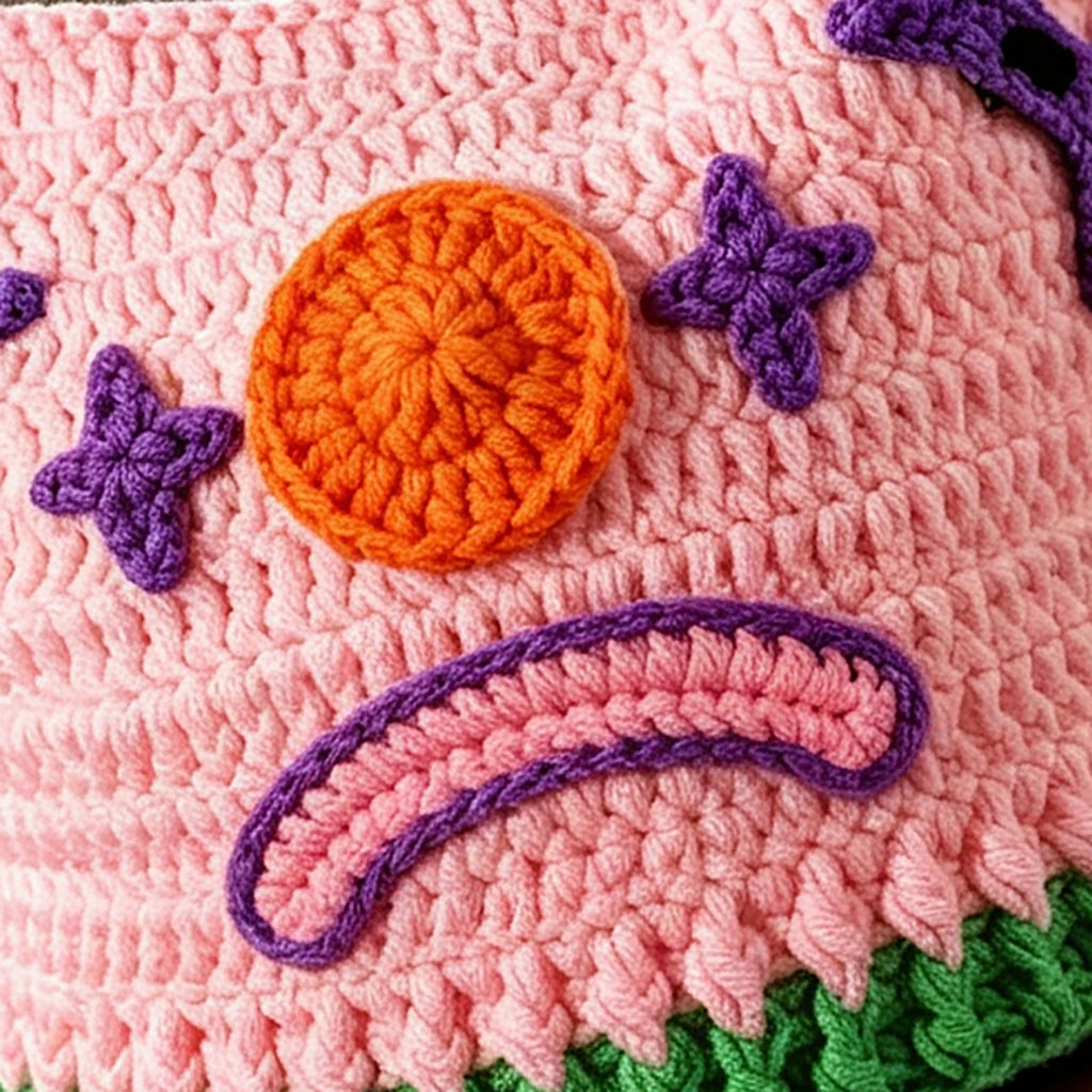 Knotwild pink handmade crochet clown knit beanie for women