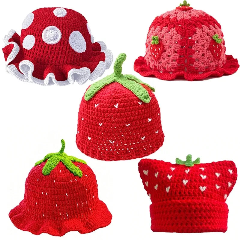 Knotwild red strawberry bohemian crochet fisherman hat
