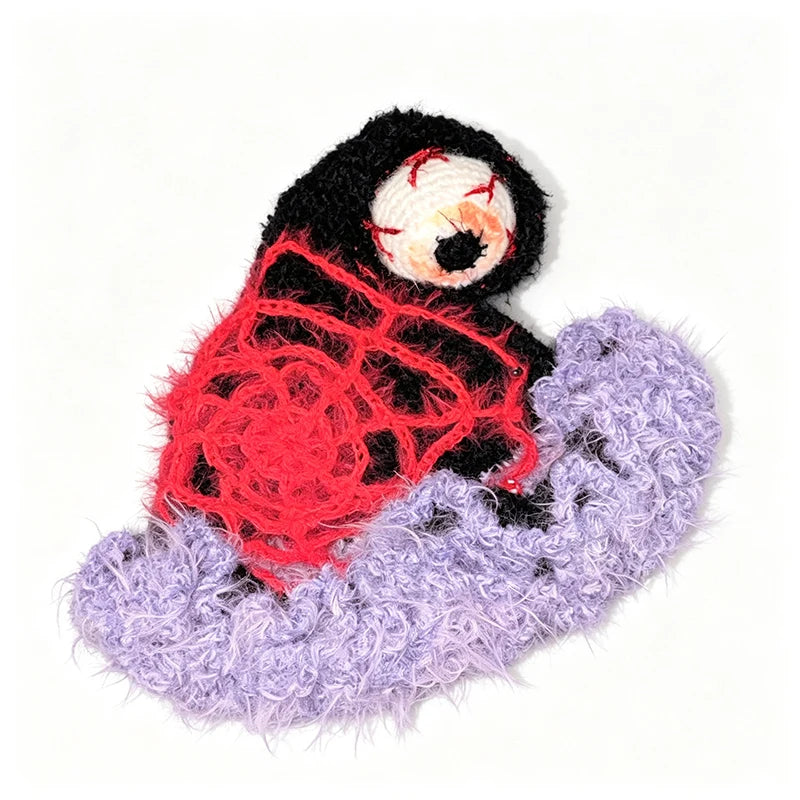 Handmade Black Purple Witch Hat Women Custom Crochet Plush Knitted Wizard Hat Men Gothic Cosplay Halloween Winter Warm Cap Boys