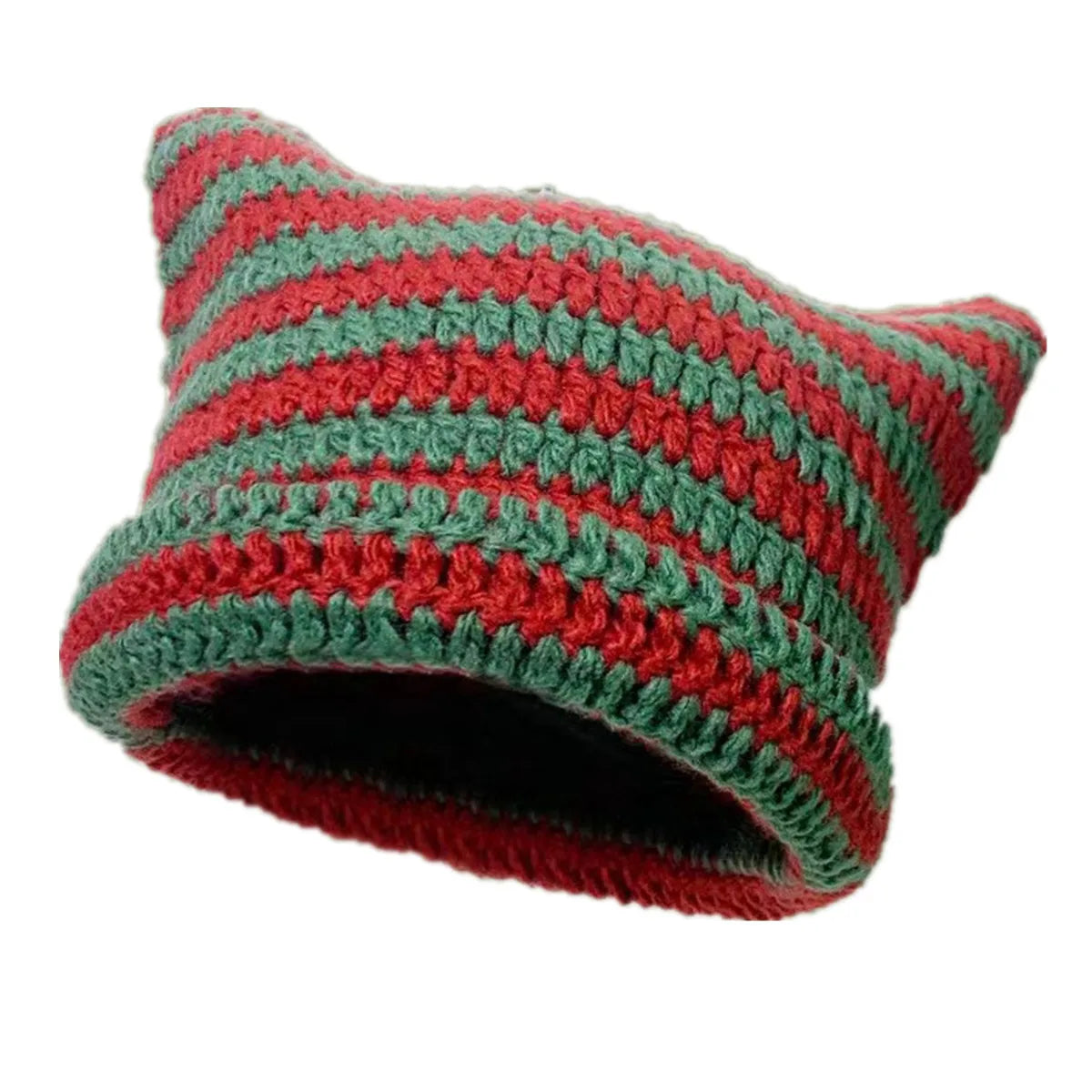Knotwild warm cat ear striped punk Y2K crochet bucket hat