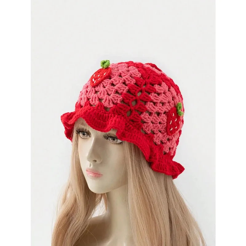 Knotwild red strawberry bohemian crochet fisherman hat