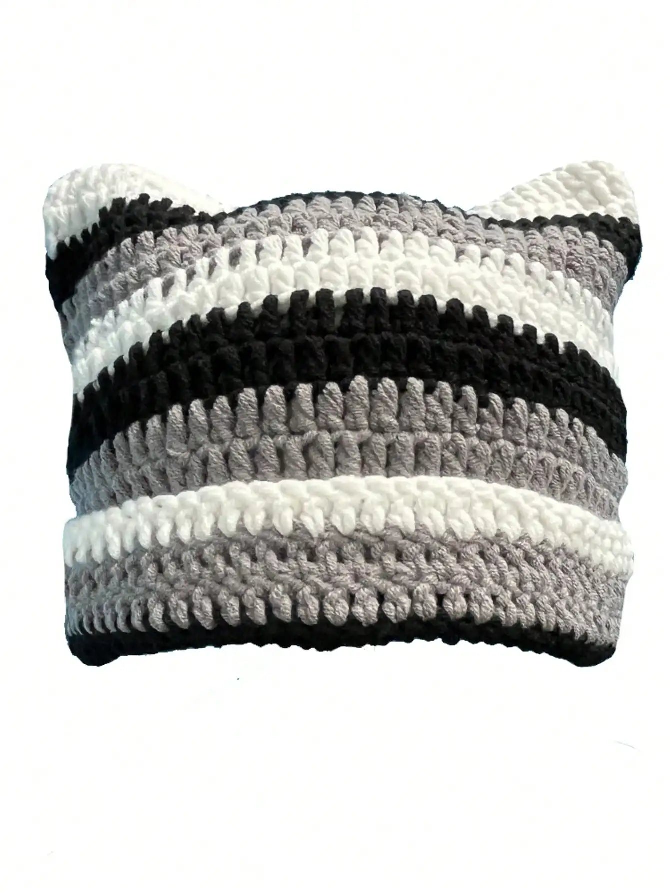 Knotwild warm cat ear striped punk Y2K crochet bucket hat