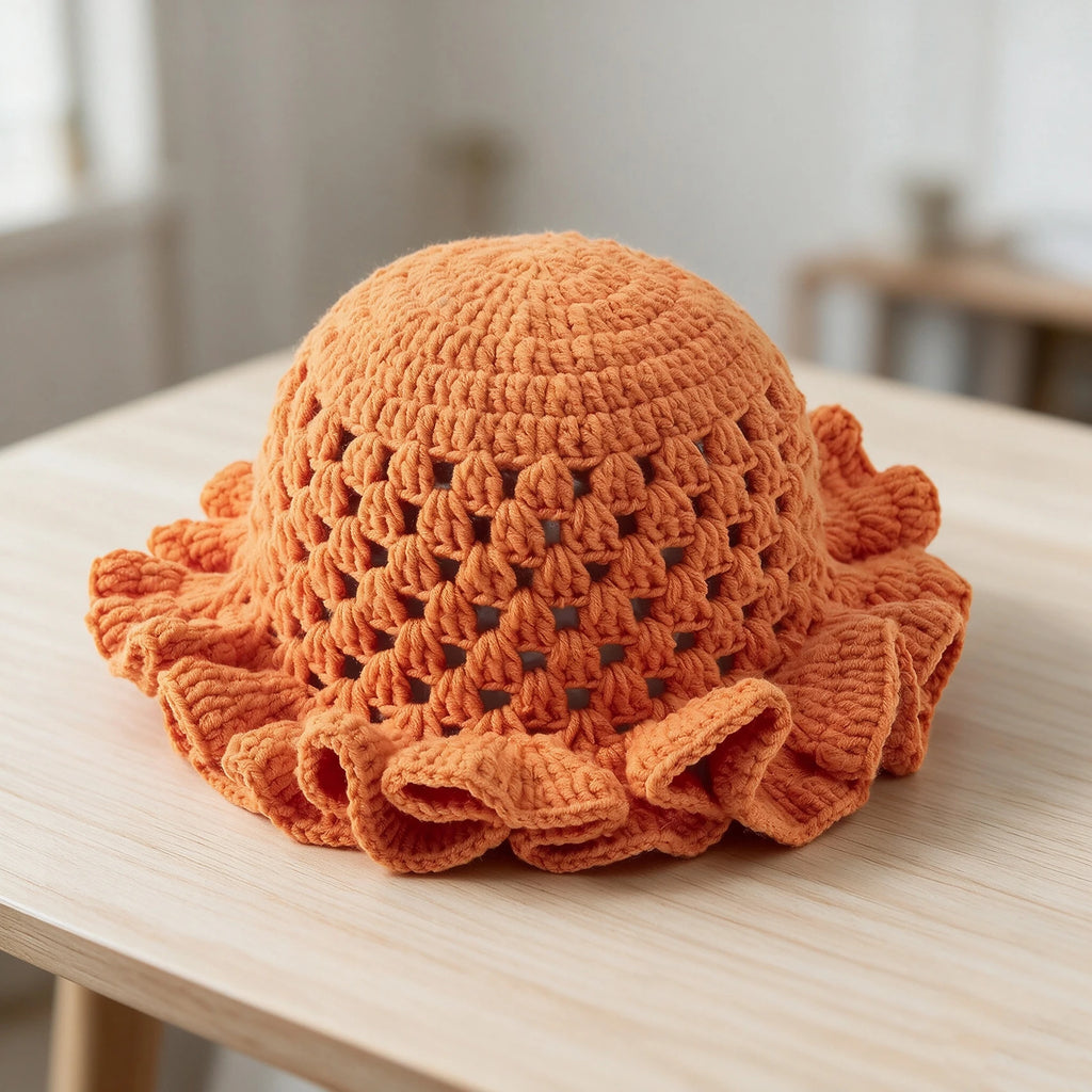 Knotwild ruffle solid-color bohemian hollow-out crochet dome hat