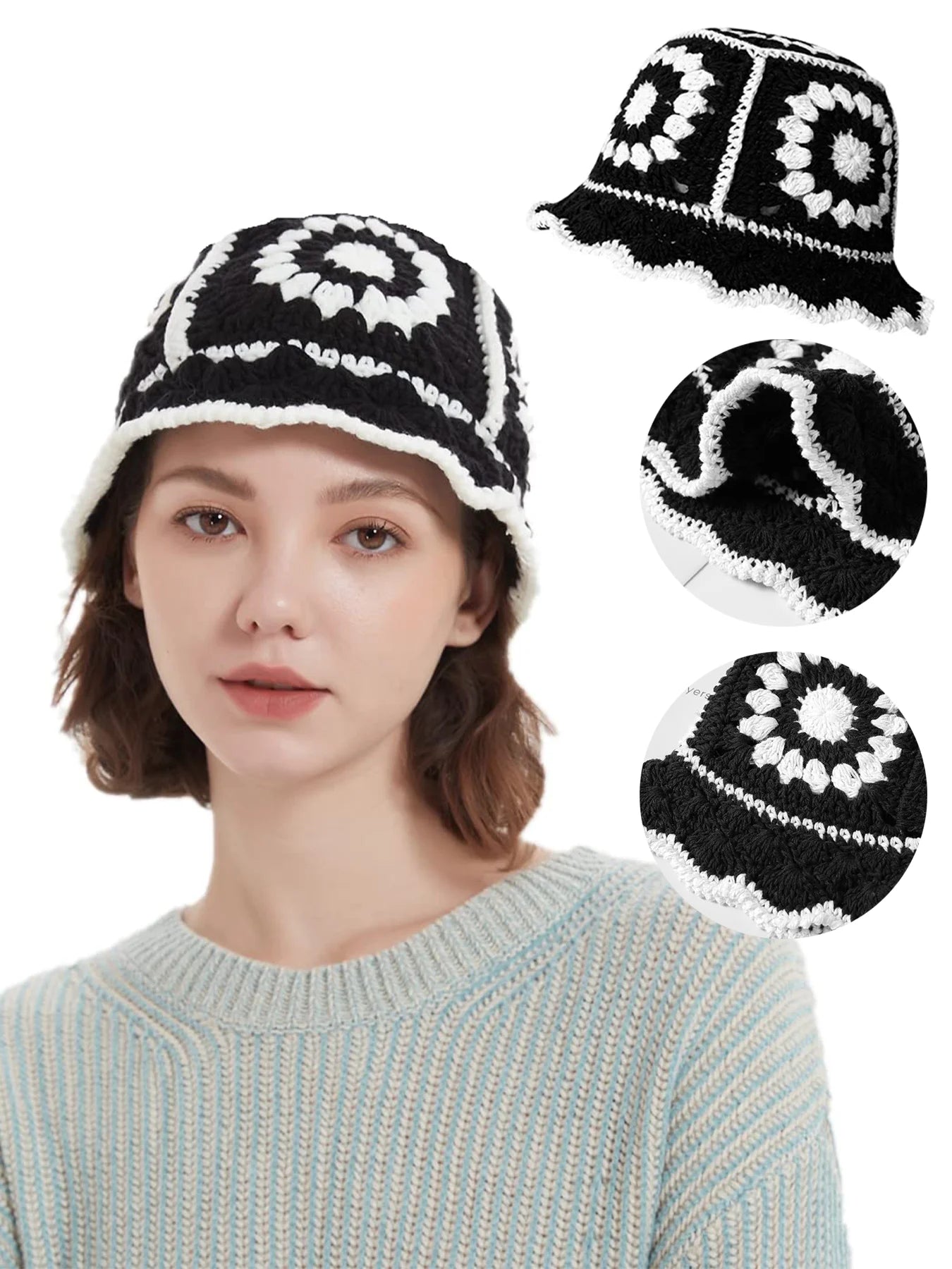 Knotwild handmade crochet flower patchwork Y2K bucket hat
