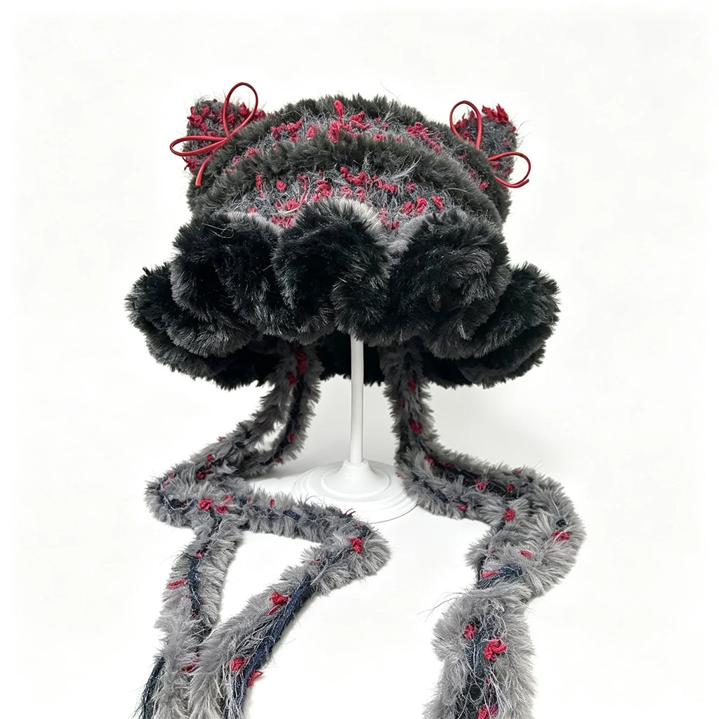 Knotwild Black Red Cat Ear Ruffle Hat