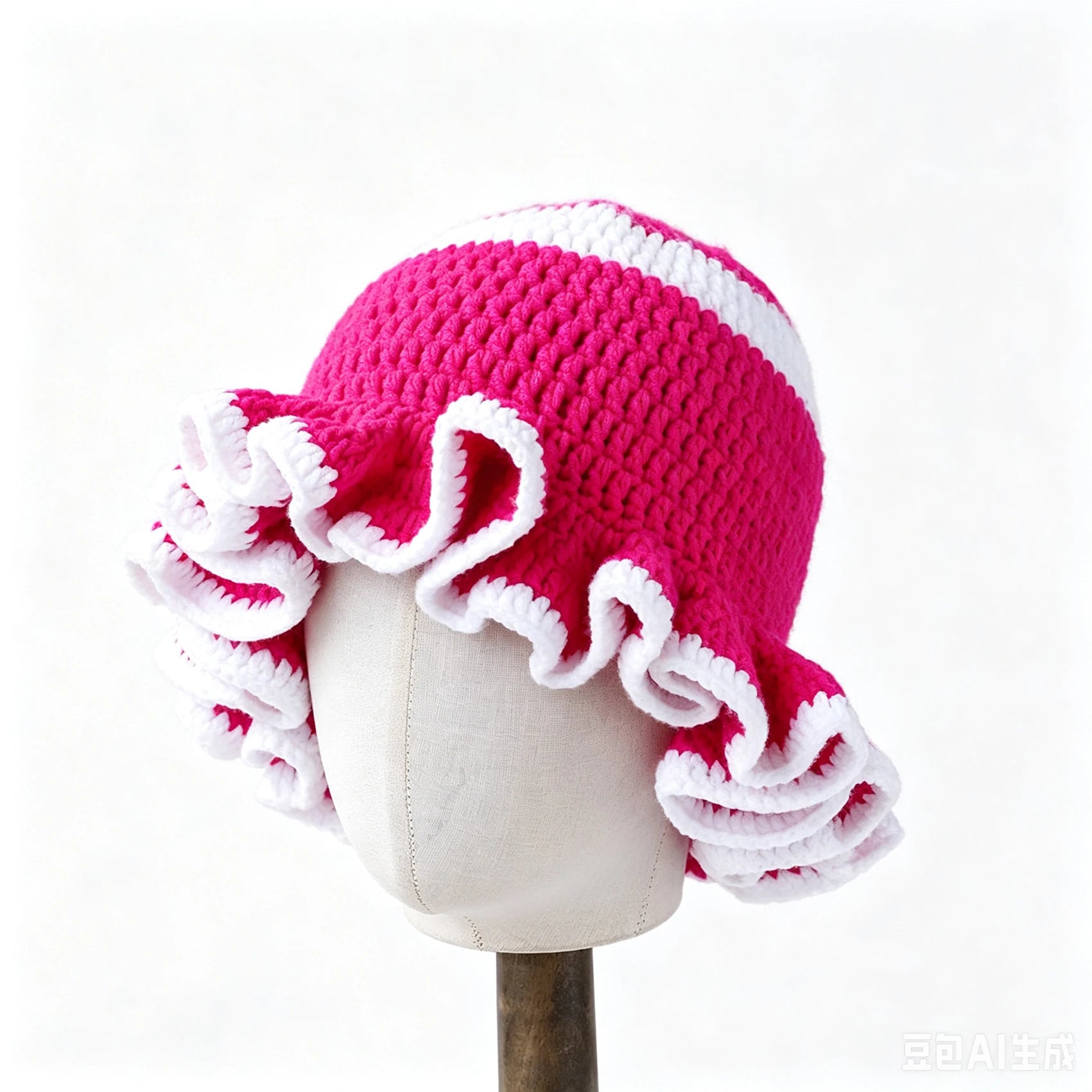 Knotwild two-tone ruffle crochet wide-brim folded bucket hat