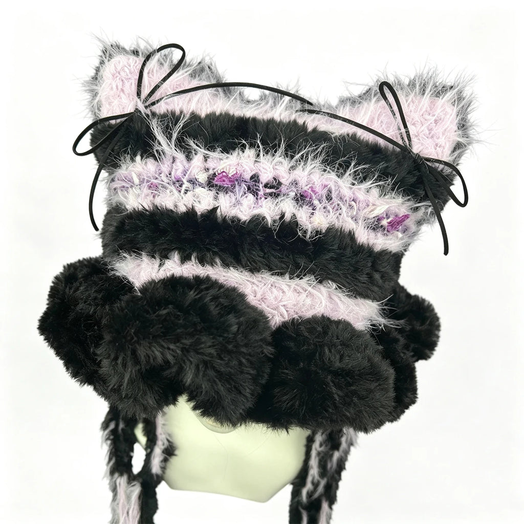 Knotwild Black Purple Striped Cat Ear Ruffle Hat – view 5