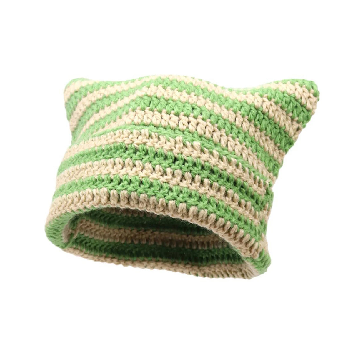 Knotwild warm cat ear striped punk Y2K crochet bucket hat