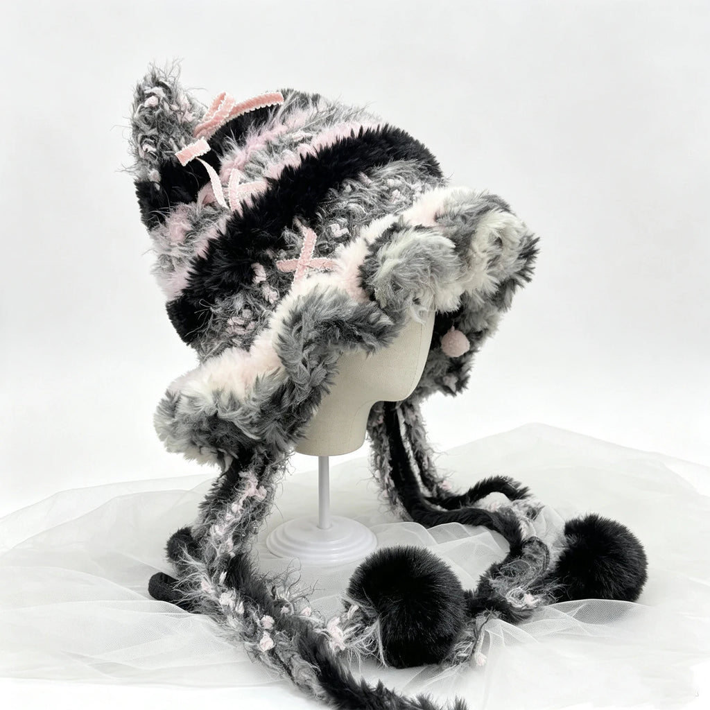 Knotwild Black Pink Ruffle Cat Ear Beanie – view 5