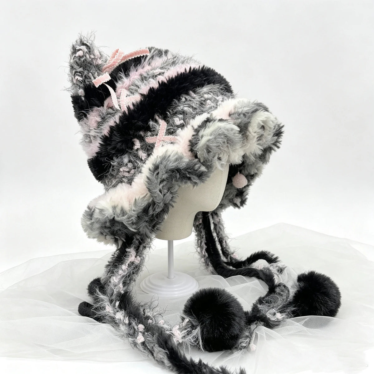Knotwild Black Pink Ruffle Cat Ear Beanie – view 5
