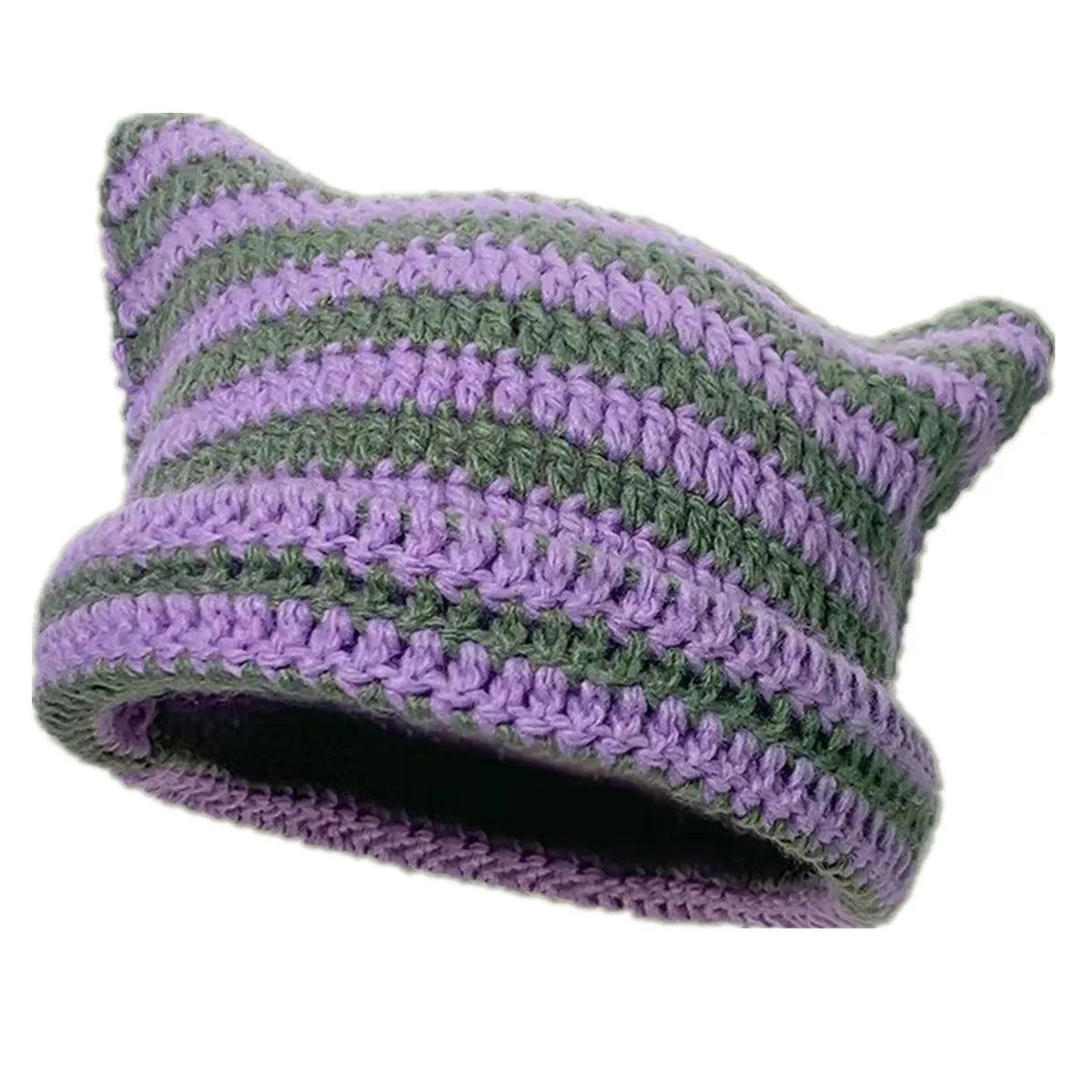 Knotwild warm cat ear striped punk Y2K crochet bucket hat