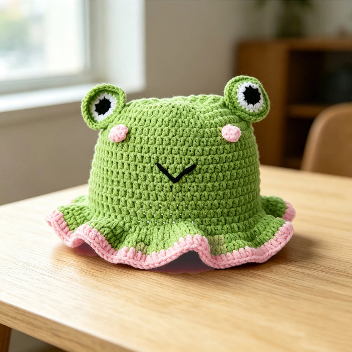 Knotwild cute cartoon frog crochet bucket hat with ruffle brim