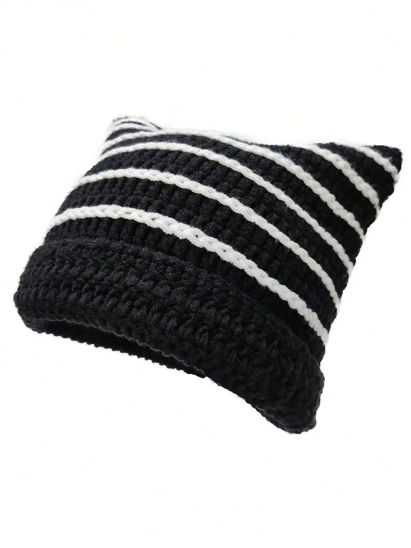 Knotwild warm cat ear striped punk Y2K crochet bucket hat