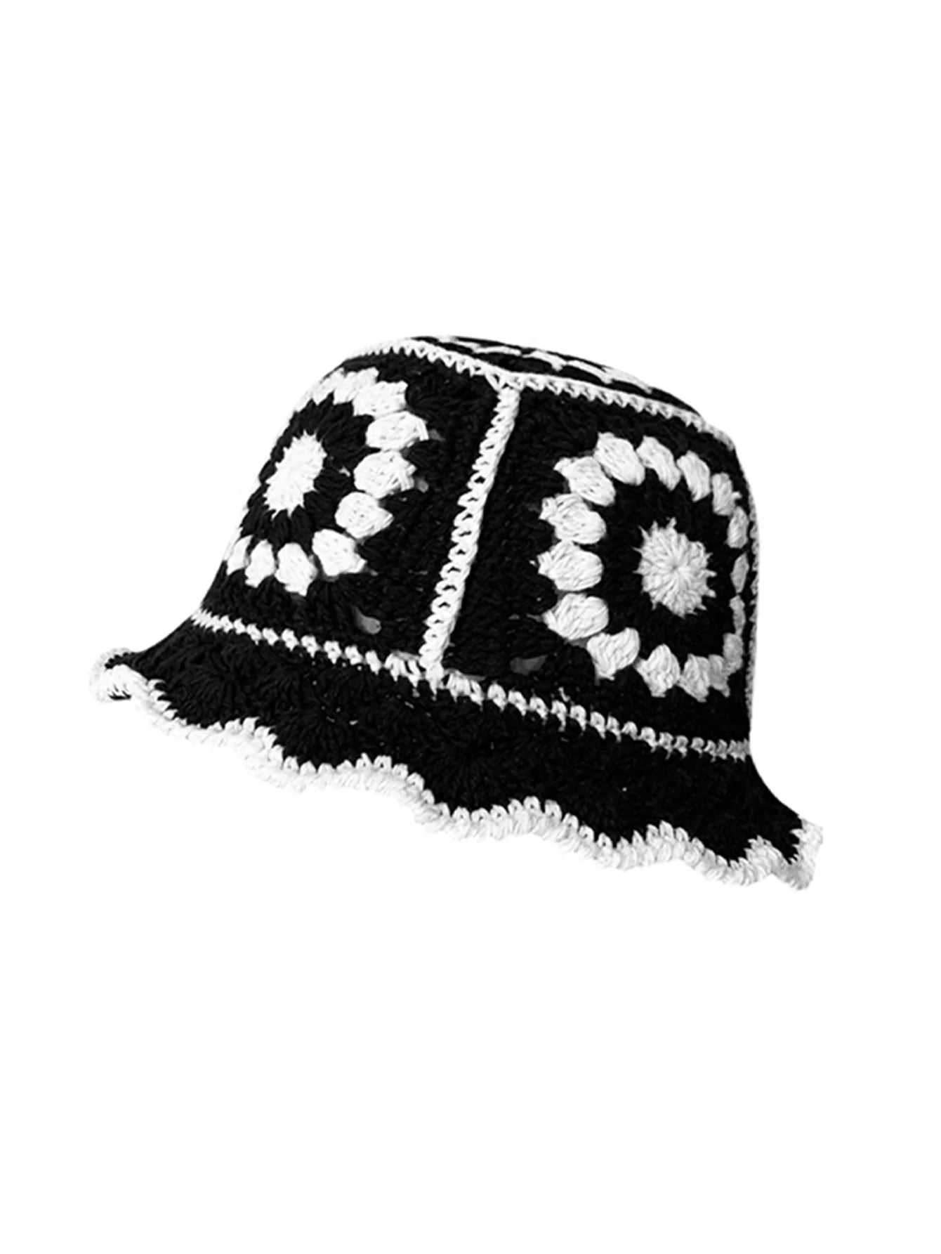 Knotwild handmade crochet flower patchwork Y2K bucket hat