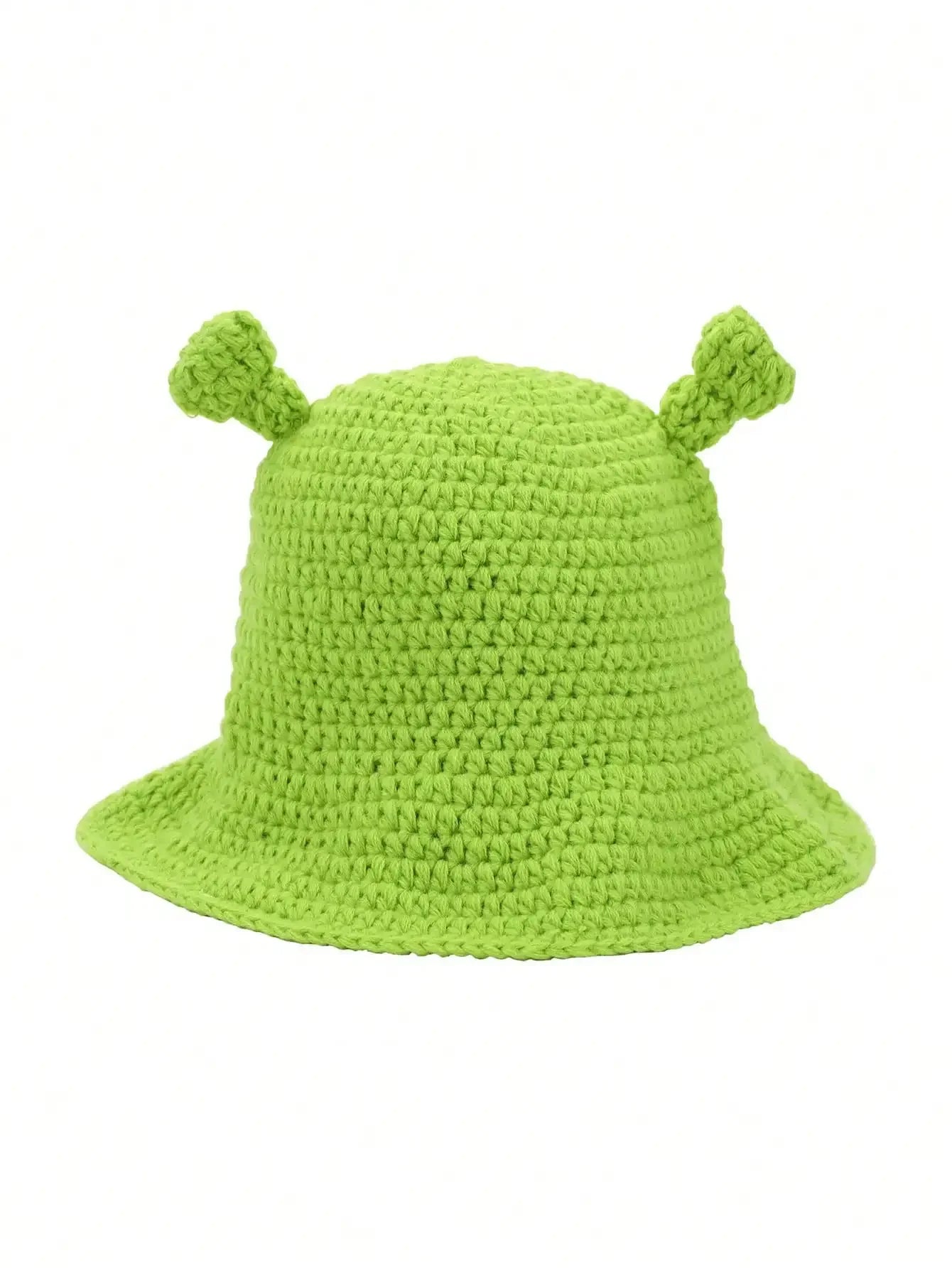 Knotwild hand-crocheted green-eared monster balaclava hat