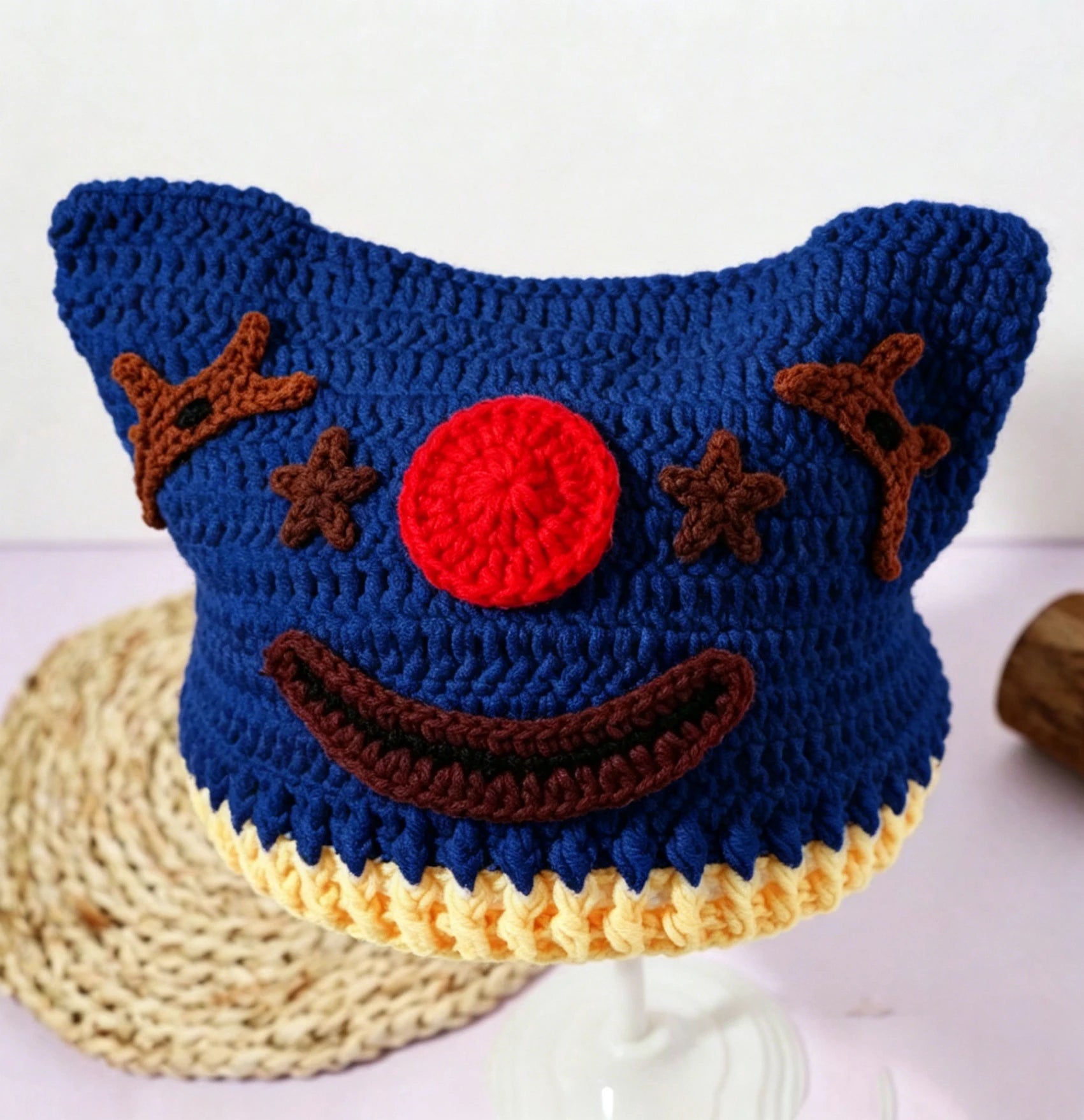 Knotwild handmade crochet clown knit yarn hat for party