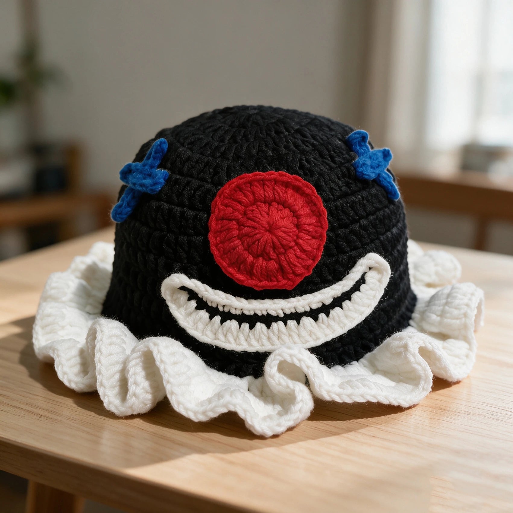 Knotwild handmade crochet clown fisherman hat with smiley face