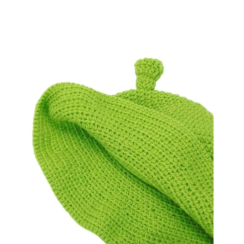 Knotwild hand-crocheted green-eared monster balaclava hat