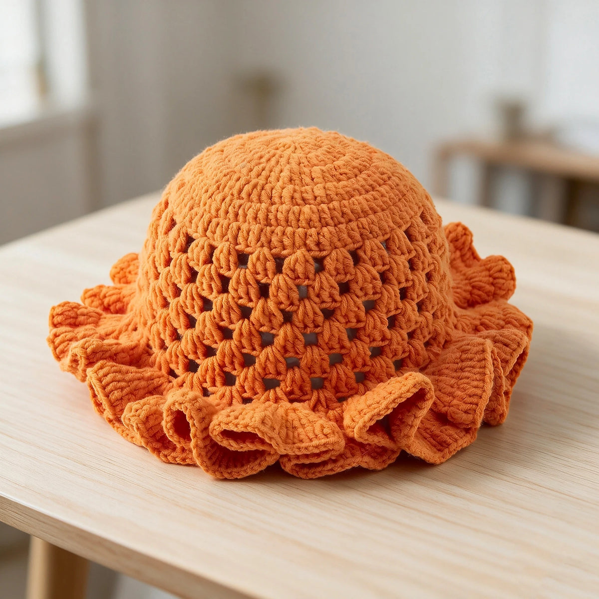 Knotwild ruffle solid-color bohemian hollow-out crochet dome hat