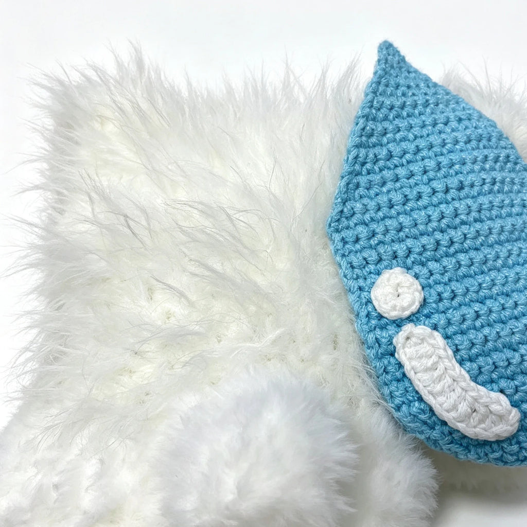 Handmade Crochet Plush Cat Ear Hat Whimsical Blue White Detachable Water‑Drop Accessory Fluffy Beanie Kawaii Winter Cap Custom