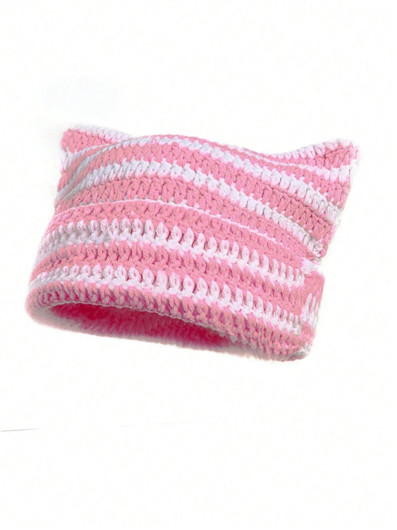 Knotwild warm cat ear striped punk Y2K crochet bucket hat