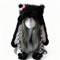 Custom Handmade Crochet Black Pink Rabbit Bunny Ears Hat Women Fuzzy Bow Knit Winter Warm Beanie Kawaii Y2K Fairycore Headwarmer