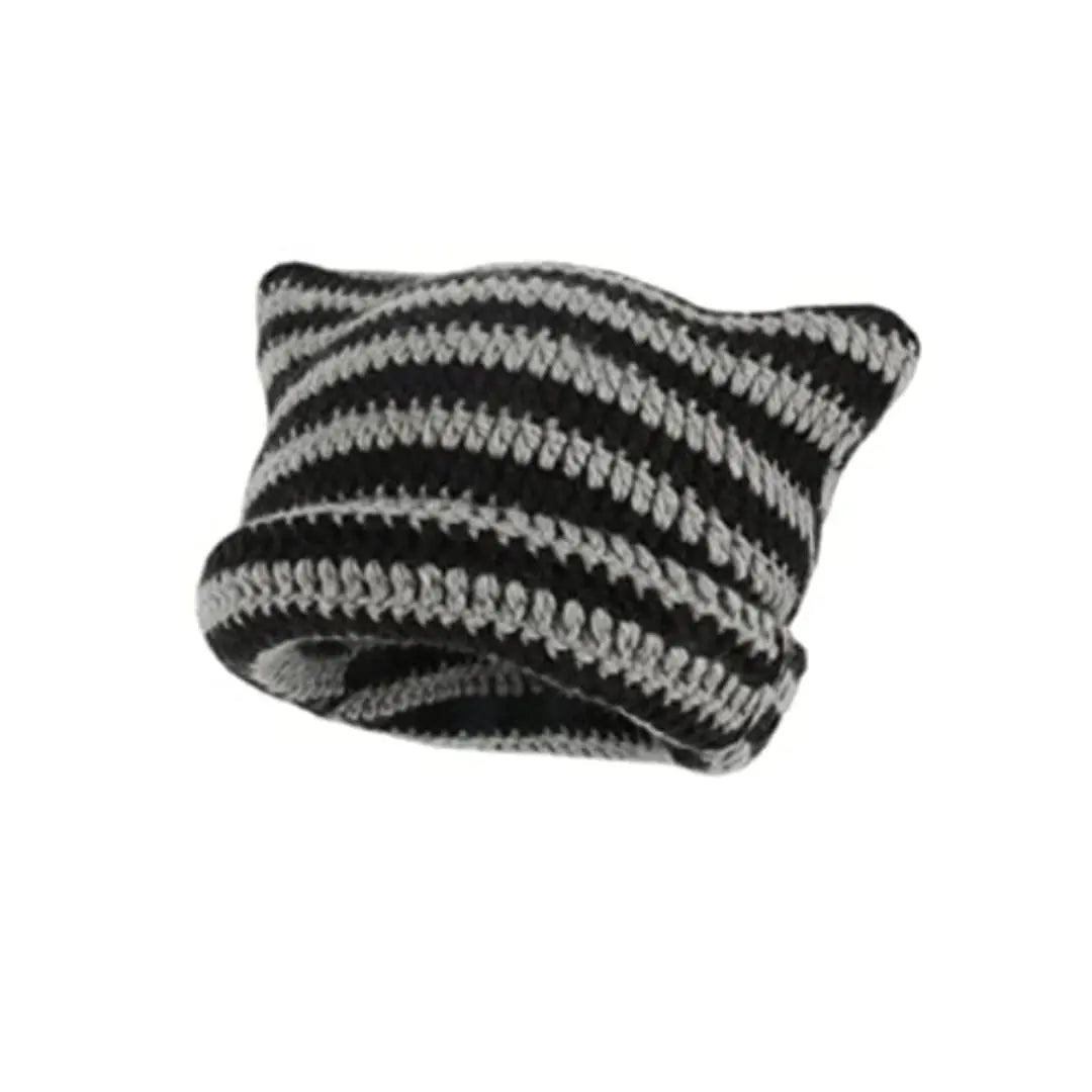 Knotwild warm cat ear striped punk Y2K crochet bucket hat