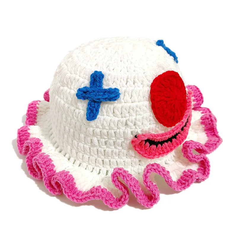 Knotwild handmade crochet clown fisherman hat with smiley face
