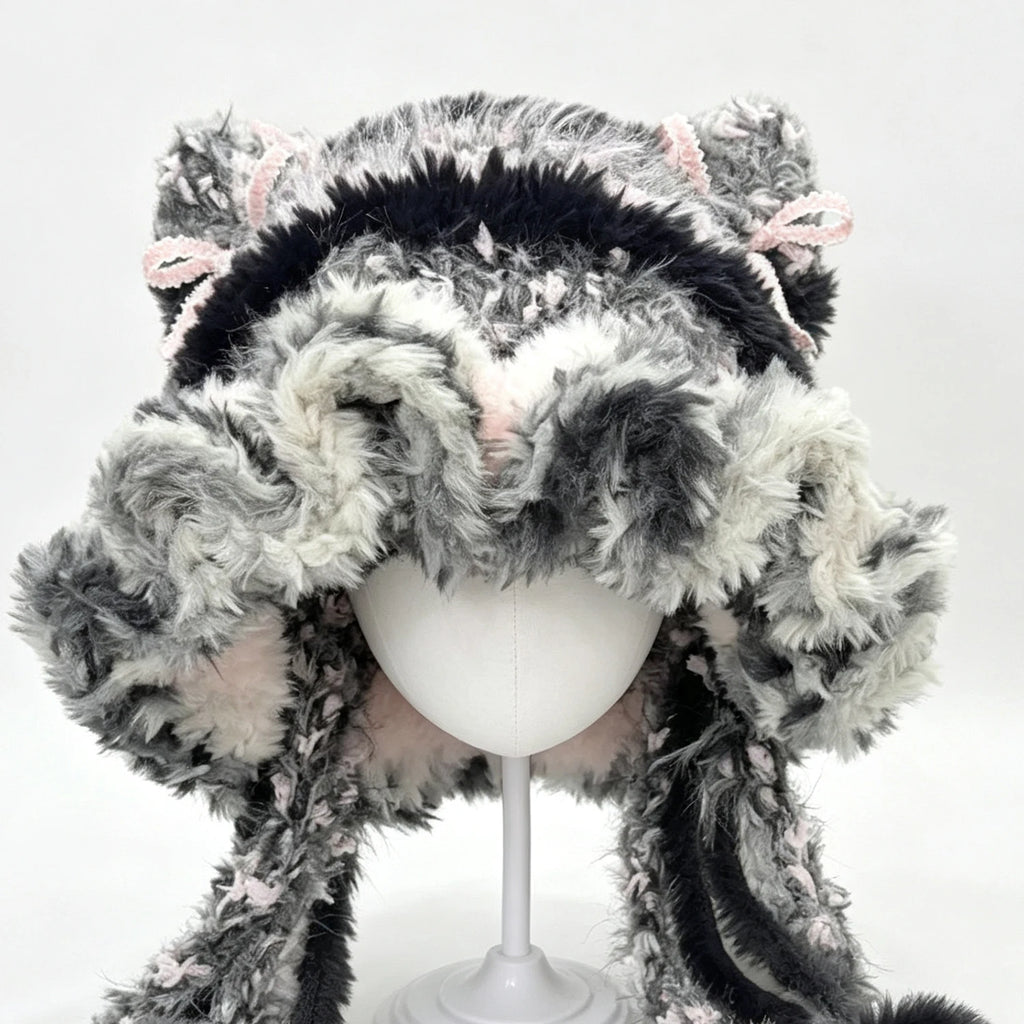 Knotwild Black Pink Ruffle Cat Ear Beanie – view 3
