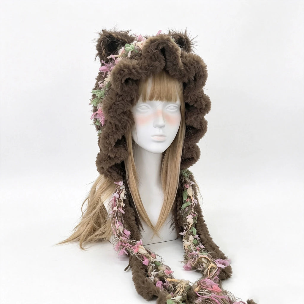 Knotwild Brown Floral Cat Ear Hood – view 2