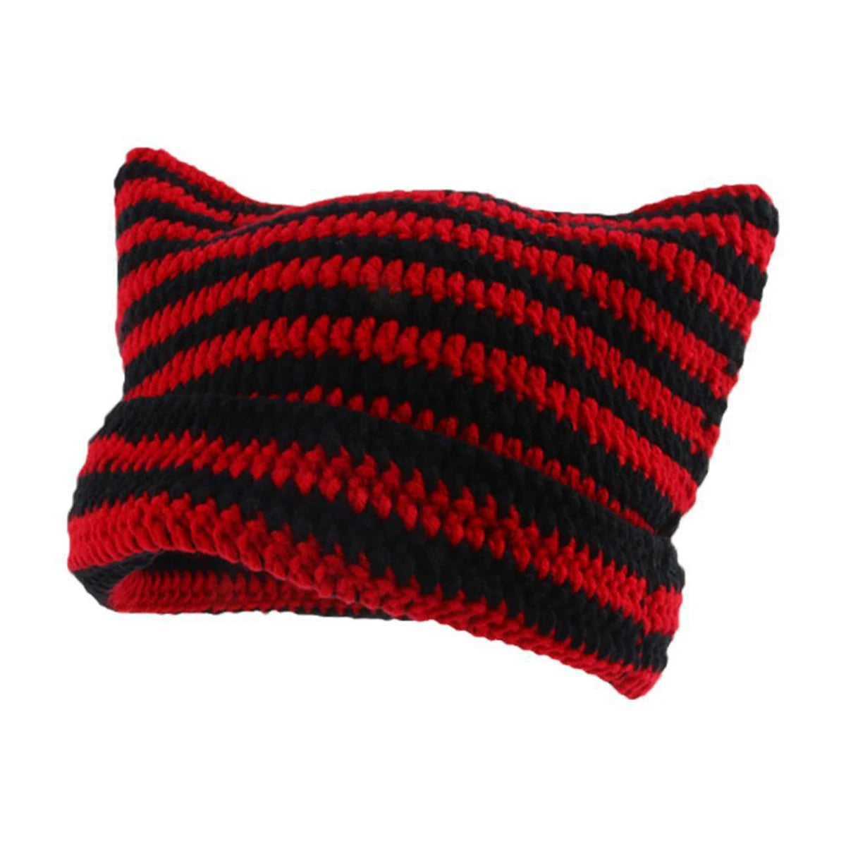 Knotwild warm cat ear striped punk Y2K crochet bucket hat